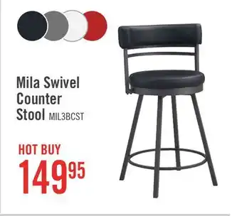 The Brick Mila Counter Stool with Swivel Seat, Vegan Leather Fabric, Metal - Black offer
