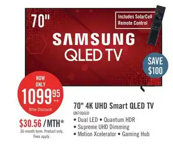 The Brick Samsung 70 QLED Edge-Lit 4K UHD Quantum HDR 60Hz Smart TV (QN70Q60DAFXZC) offer