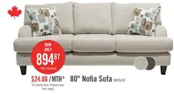 The Brick Made in Canada Nofia 80 Chenille Fabric Sofa with Two Accent Pillows and Wood Legs - Linen Beige offer