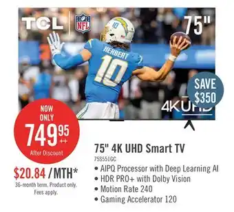 The Brick TCL 75 4K UHD LED HDR Pro+ 60Hz Google Smart TV (75S551G-CA) offer