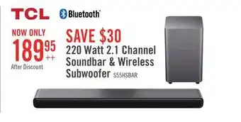 The Brick TCL 2.1 CH Bluetooth Dolby Atmos DTS Virtual:X Soundbar with Wireless Subwoofer (S55H) offer