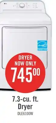 The Brick LG 7.3 Cu. Ft. Electric Dryer - White - DLE6100W offer