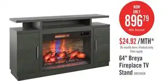 The Brick Breya 64 Modern Electric Fireplace TV Stand with Storage & USB Charging for TVs up to 70- Grey offer
