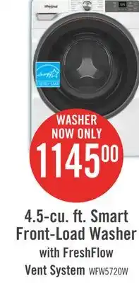 The Brick Whirlpool 5.2 Cu. Ft. Smart Front-Load Washer with FreshFlow Vent System - White - WFW5720RW offer