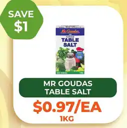 Food World Supermarket MR GOUDAS TABLE SALT offer