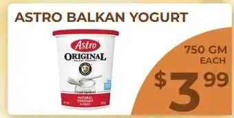 Food World Supermarket ASTRO BALKAN YOGURT offer