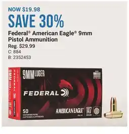 Cabela's Federal American Eagle 9mm Pistol Ammunition offer