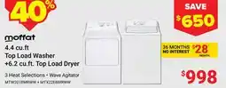 Visions Electronics 4.4 cu.ft Top Load Washer +6.2 cu.ft. Top Load Dryer offer