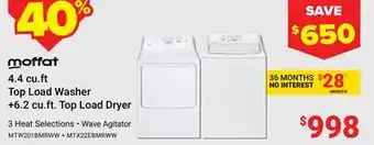 Visions Electronics 4.4 cu.ft Top Load Washer +6.2 cu.ft. Top Load Dryer offer