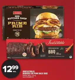 Metro Irresistibles burgers or pork back ribs offer