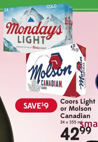 Sobeys Coors Light or Molson Canadian offer