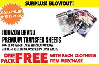 Len's Mill Stores HORIZON BRAND PREMIUM TRANSFER SHEETS offer