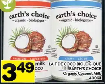 Supermarché PA LAIT DE COCO BIOLOGIQUE EARTH'S CHOICE | Earth's Choice Organic Coconut Milk offer