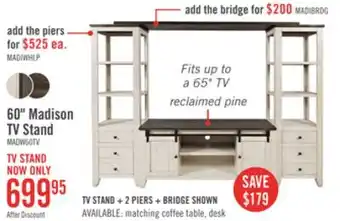 The Brick Madison 60 Rustic TV Stand with Storage and Cable Management for TVs up to 65- White offer