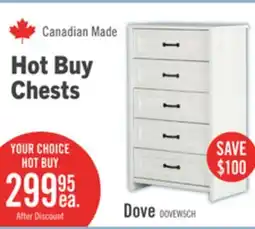 The Brick Dove Bedroom Chest of Drawers, 5-Drawer, 30.5W x 49H, Made in Canada - White offer