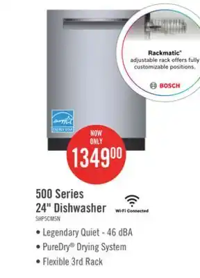 The Brick Bosch 500 Series Smart Dishwasher with PureDry and Third Rack - SHP55CM5N offer