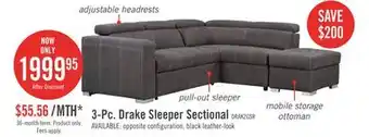 The Brick Drake 3-Piece Right-Facing Faux Suede fabric Sleeper Sectional with Storage Ottoman - Cement Grey offer