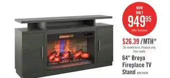 The Brick Breya 64 Modern Electric Fireplace TV Stand with Storage & USB Charging for TVs up to 70- Grey offer