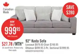 The Brick Made in Canada Koda 92 Chenille and Faux Fur Fabric Sofa with Removable Cushions - Plush Paloma Grey offer