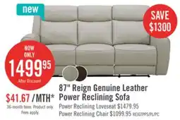 The Brick Reign 87 Top-Grain Genuine Leather Power Reclining Sofa with USB Ports - Deltona Moonshine Taupe offer