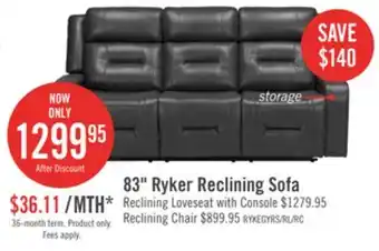 The Brick Ryker 82.5 Faux Leather Reclining Sofa with Storage Arms - Grey offer