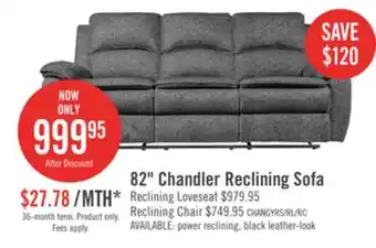 The Brick Chandler 82 Chenille Fabric Reclining Sofa - Grey offer