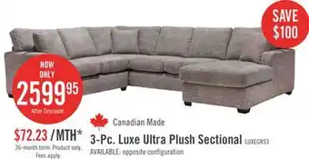 The Brick Made in Canada Luxe 3-Piece Right-Facing Fabric Sectional with Removable Cushions - Zaftig Dove Grey offer