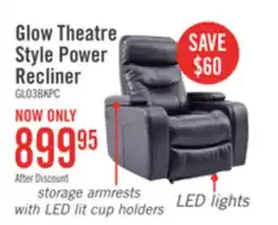 The Brick Glow 33 Fabric Power Reclining Chair with Adjustable Headrest and Storage Armrests - Black offer