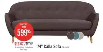 The Brick Calla 73.62 Linen-Look Fabric Condo Size Sofa with Button Tufting and Wood Legs - Dark Grey offer