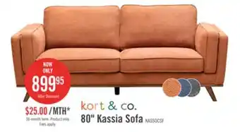 The Brick Kort & Co. Kassia 80 Linen-Look Fabric Condo Size Sofa with Wood Base and Legs - Orange offer