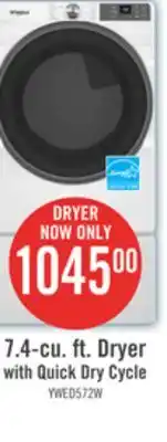 The Brick Whirlpool 7.4 Cu. Ft. Smart Electric Dryer with Wrinkle Shield - White - YWED5720RW offer