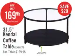 The Brick Kendal 31.5 Modern Round Glass Top Coffee Table with Casters - Black offer