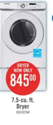 The Brick Samsung 7.5 Cu. Ft. Electric Dryer - White - Stackable - DVE45T6005W/AC offer