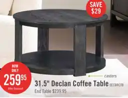 The Brick Declan 31.5 Modern Round Coffee Table with Shelf & Casters - Black offer