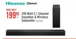 The Brick Hisense 2.1 CH Dolby Audio DTS Virtual:X Soundbar with Wireless 240W Subwoofer (HS2100) offer