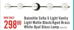 The Brick Dainolite Sofia 5 Light Vanity Light Matte Black/Aged Brass White Opal Glass Lamp offer