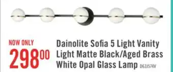 The Brick Dainolite Sofia 5 Light Vanity Light Matte Black/Aged Brass White Opal Glass Lamp offer