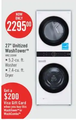 The Brick LG 5.2 Washer/7.4 Dryer Cu. Ft. Front-Load High-Efficiency Washtower - White - WKE100HWA offer