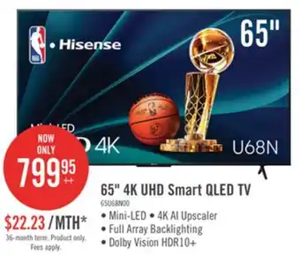 The Brick Hisense 65 QLED Mini LED 4K UHD HDR10+ Dolby Vision 60Hz Google Smart TV (65U68N) offer