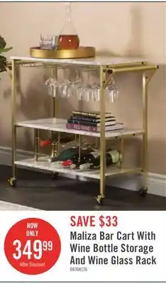 The Brick Maliza Bar Cart With Wine Bottle Storage And Wine Glass Rack - Faux Carrara Marble And Gold offer