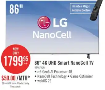 The Brick LG 85 Nanocell 4K UHD HDR10+ HGiG AI Picture Pro ThinQ 120Hz Smart TV (85NANO75UQA.ACC) offer