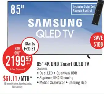 The Brick Samsung 85 QLED Edge-Lit 4K UHD Quantum HDR 60Hz Smart TV (QN85Q60DAFXZC) offer