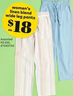 Giant Tiger Women's Linen Blend Wide Leg Pants offer