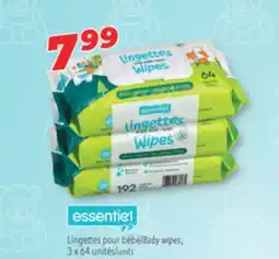 Familiprix ESSENTIEL Baby wipes, 3 x 64 units offer