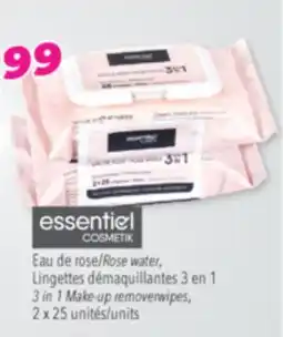 Familiprix ESSENTIEL COSMETIK Rose water, 3 in 1 Make-up remover wipes offer