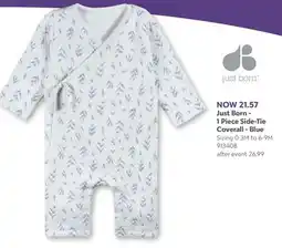 Babies 'R' Us Just Born - 1 Piece Side-Tie Coverall - Blue offer