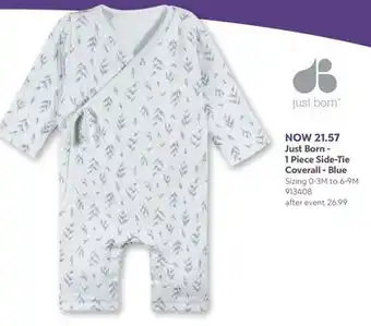 Babies 'R' Us Just Born - 1 Piece Side-Tie Coverall - Blue offer