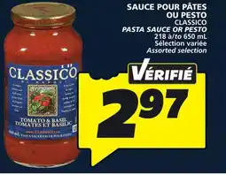 IGA CLASSICO PASTA SAUCE OR PESTO offer