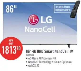 The Brick LG 85 Nanocell 4K UHD HDR10+ HGiG AI Picture Pro ThinQ 120Hz Smart TV (85NANO75UQA.ACC) offer