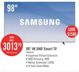 The Brick Samsung 98 4K UHD Edge Lit Dynamic Crystal Colour HDR10+ 120Hz Smart TV (UN98DU9000FXZC) offer